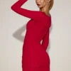 Robe courte drapée à col bateau en jersey doux Briallen, rouge vif Robe courte drapée à col bateau en jersey doux Briallen, rouge vif