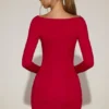 Robe courte drapée à col bateau en jersey doux Briallen, rouge vif Robe courte drapée à col bateau en jersey doux Briallen, rouge vif