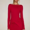 Robe courte drapée à col bateau en jersey doux Briallen, rouge vif Robe courte drapée à col bateau en jersey doux Briallen, rouge vif