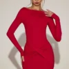 Robe courte drapée à col bateau en jersey doux Briallen, rouge vif Robe courte drapée à col bateau en jersey doux Briallen, rouge vif