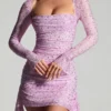 Robe courte drapée à col bénitier Marilla, rose pivoine Robe courte drapée à col bénitier Marilla, rose pivoine