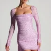 Robe courte drapée à col bénitier Marilla, rose pivoine Robe courte drapée à col bénitier Marilla, rose pivoine