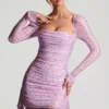 Robe courte drapée à col bénitier Marilla, rose pivoine Robe courte drapée à col bénitier Marilla, rose pivoine