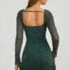 Robe courte drapée à col bénitier ornée Tivoli, vert émeraude Robe courte drapée à col bénitier ornée Tivoli, vert émeraude