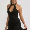 Robe courte drapée à corset Ethelie ornée de paillettes, couleur noir Robe courte drapée à corset Ethelie ornée de paillettes, couleur noir