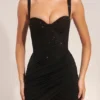 Robe courte drapée à corset Reeva en noir