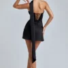 Robe courte drapée à dos nu en satin noir Anastasia Robe courte drapée à dos nu en satin noir Anastasia