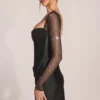 Robe courte drapée à manches longues Clemmie en noir Robe courte drapée à manches longues Clemmie en noir