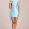 Robe courte drapée Venya en bleu aqua clair Robe courte drapée Venya en bleu aqua clair
