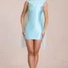 Robe courte drapée Venya en bleu aqua clair Robe courte drapée Venya en bleu aqua clair