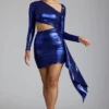 Robe courte en jersey métallisé à découpes Nasira, bleu électrique Robe courte en jersey métallisé à découpes Nasira, bleu électrique
