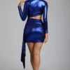 Robe courte en jersey métallisé à découpes Nasira, bleu électrique Robe courte en jersey métallisé à découpes Nasira, bleu électrique