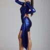 Robe courte en jersey métallisé à découpes Nasira, bleu électrique Robe courte en jersey métallisé à découpes Nasira, bleu électrique