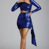 Robe courte en jersey métallisé à découpes Nasira, bleu électrique Robe courte en jersey métallisé à découpes Nasira, bleu électrique