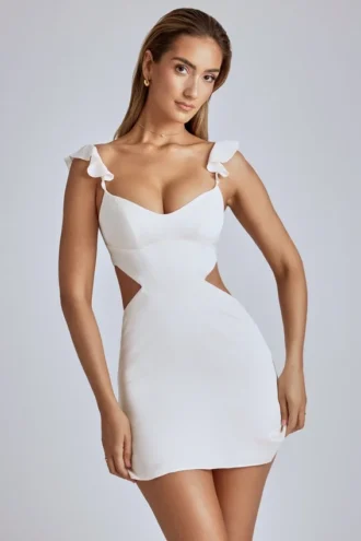 Robe courte en satin à découpes Rialta, couleur ivoire