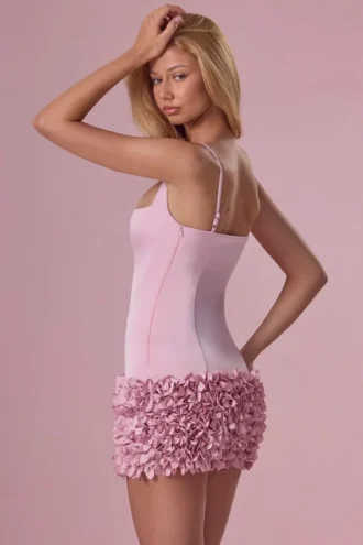Robe courte en satin Zelia, rose poudré