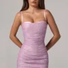 Robe courte froncée à découpes et ornements Neréa, rose Robe courte froncée à découpes et ornements Neréa, rose