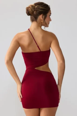 Robe courte froncée et ajourée en jersey moulant Shyla, couleur rubis