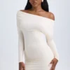 Robe courte froncée à épaules dénudées Elsa en modal, couleur ivoire Robe courte froncée à épaules dénudées Elsa en modal, couleur ivoire