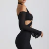 Robe courte à fronces et découpes Kemina à épaules dénudées, couleur noire Robe courte à fronces et découpes Kemina à épaules dénudées, couleur noire