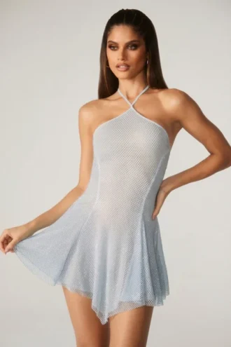 Robe courte Juni à lacets dans le dos et ornements, couleur aqua