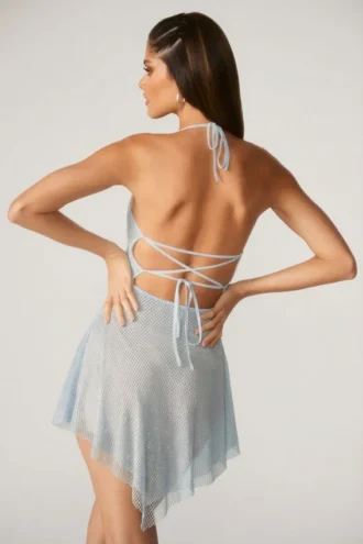 Robe courte Juni à lacets dans le dos et ornements, couleur aqua