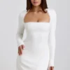 Robe courte Lana en modal côtelé avec bordure en dentelle, en blanc Robe courte Lana en modal côtelé avec bordure en dentelle, en blanc