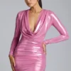 Robe courte à manches longues en jersey métallisé Layla, rose Robe courte à manches longues en jersey métallisé Layla, rose