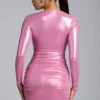 Robe courte à manches longues en jersey métallisé Layla, rose Robe courte à manches longues en jersey métallisé Layla, rose