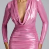 Robe courte à manches longues en jersey métallisé Layla, rose Robe courte à manches longues en jersey métallisé Layla, rose