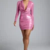 Robe courte à manches longues en jersey métallisé Layla, rose Robe courte à manches longues en jersey métallisé Layla, rose