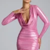Robe courte à manches longues en jersey métallisé Layla, rose Robe courte à manches longues en jersey métallisé Layla, rose