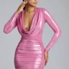 Robe courte à manches longues en jersey métallisé Layla, rose Robe courte à manches longues en jersey métallisé Layla, rose