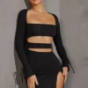 Robe courte à manches longues et découpes Enya, couleur noire Robe courte à manches longues et découpes Enya, couleur noire