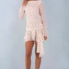 Robe courte à manches longues et dos nu Cendria, imprimé à pois ivoire Robe courte à manches longues et dos nu Cendria, imprimé à pois ivoire