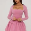 Robe courte à manches longues et ourlet bouffant Viola, couleur mauve Robe courte à manches longues et ourlet bouffant Viola, couleur mauve