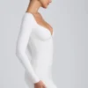 Robe courte à manches longues froncée en modal Sana, en blanc Robe courte à manches longues froncée en modal Sana, en blanc