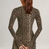 Robe courte à manches longues Iskra en modal, imprimé léopard