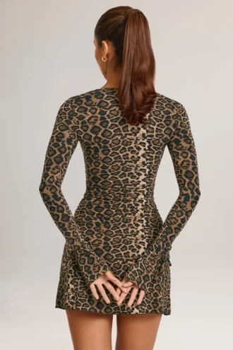 Robe courte à manches longues Iskra en modal, imprimé léopard
