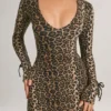 Robe courte à manches longues Iskra en modal, imprimé léopard