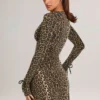 Robe courte à manches longues Iskra en modal, imprimé léopard