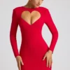 Robe courte à manches longues Luciana avec découpe en forme de cœur, couleur rouge feu Robe courte à manches longues Luciana avec découpe en forme de cœur, couleur rouge feu