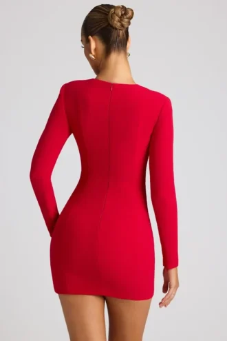 Robe courte à manches longues Luciana avec découpe en forme de cœur, couleur rouge feu