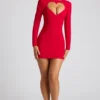 Robe courte à manches longues Luciana avec découpe en forme de cœur, couleur rouge feu Robe courte à manches longues Luciana avec découpe en forme de cœur, couleur rouge feu