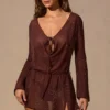 Robe courte à manches longues Meilani en marron espresso