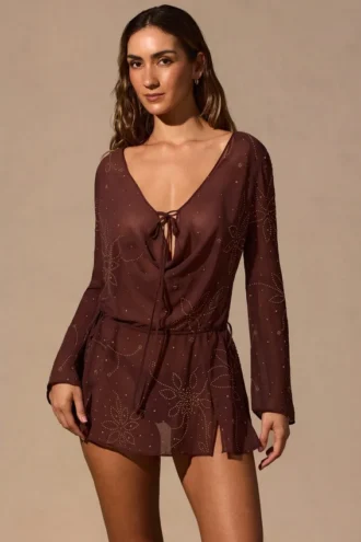 Robe courte à manches longues Meilani en marron espresso