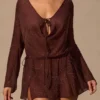 Robe courte à manches longues Meilani en marron espresso