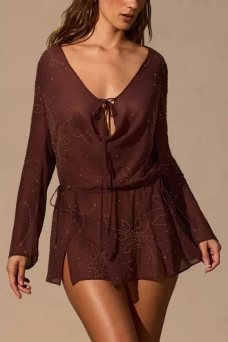 Robe courte à manches longues Meilani en marron espresso