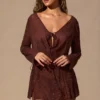 Robe courte à manches longues Meilani en marron espresso