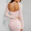 Robe courte à manches longues ornée St Germain, couleur Blush Robe courte à manches longues ornée St Germain, couleur Blush
